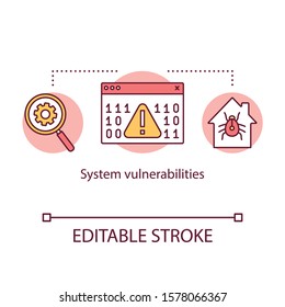 System vulnerabilities concept icon. Search for software bugs and virus protection. Home network defence idea thin line illustration. Vector isolated outline drawing. Editable stroke