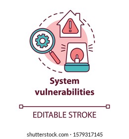 System vulnerabilities concept icon. Smart house flaws idea thin line illustration. Negative effects of innovative technology for apartments. Vector isolated outline drawing. Editable stroke