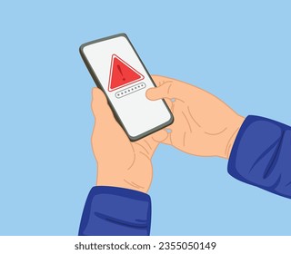 System warning error popup and maintenance showing on smartphone screen. cyber attack on online network error system