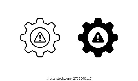 Icono del engranaje de advertencia del sistema. Configuraciones símbolo de alerta. Signo de configuración de error