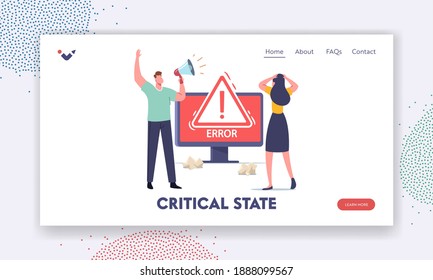 System Work Error, Maintenance, 404 Page Not Found Landing Page Template. Site Under Construction Tiny Characters at Huge Computer with Internet Problem Warning. Cartoon People Vector Illustration