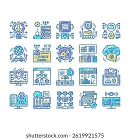 System Work Process Collection doodle icons set vector. Integration Administrator, Engineering Security, Network Technology System sketch hand drawn