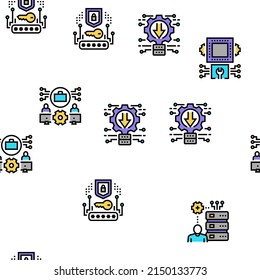 System Work Process Vector Seamless Pattern Thin Line Illustration