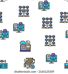 System Work Process Vector Seamless Pattern Thin Line Illustration