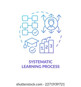 Systematic learning process blue gradient concept icon. Studying program. Advantage of formal education abstract idea thin line illustration. Isolated outline drawing. Myriad Pro-Bold font used