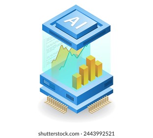 Systems analyst artificial intelligence concept, flat isometric 3d illustration