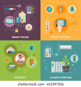 Systems of control in smart house safety of property and change in home climate isolated vector illustration