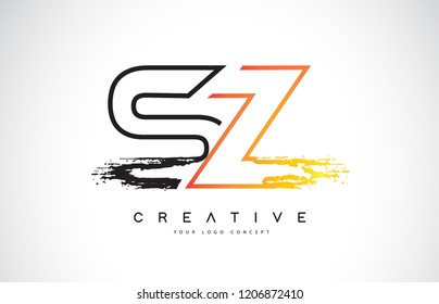 SZ Creative Modern Logo Design Vetor with Orange and Black Colors. Monogram Stroke Letter Design.