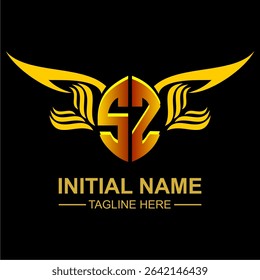 SZ Golden Wing Emblem Logo with elegant gold wings, sleek and modern design. Ideal for branding, creative projects, luxury businesses, or artistic ventures.