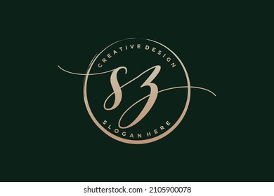 SZ handwriting logo with circle template vector signature, wedding, fashion, floral and botanical with creative template.
