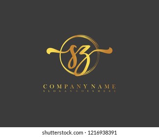 SZ initial handwriting logo circle template vector