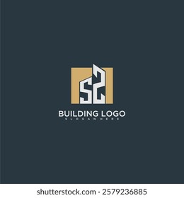 SZ initial letter building logo for real estate with square design