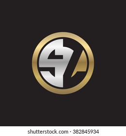 SZ initial letters circle elegant logo golden silver black background