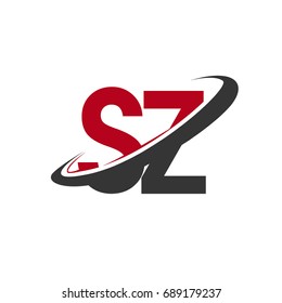 SZ initial logo company name colored red and black swoosh design, isolated on white background. vector logo for business and company identity.