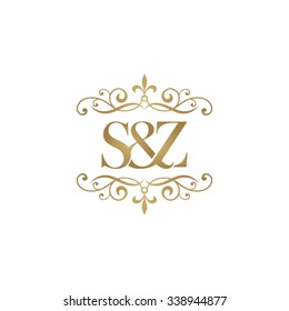S&Z Initial logo. Ornament ampersand monogram golden logo