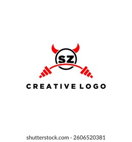 SZ initial monogram for fitnes or gym logo with devil style design