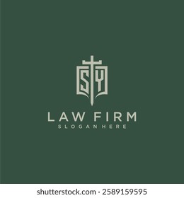 SZ initial monogram for law firm with sword and shield logo image