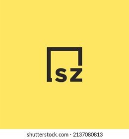 SZ initial monogram logo with square style design
