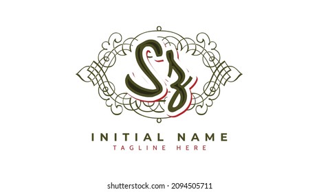 Sz Iniciales, vector de logotipo de escritura a mano