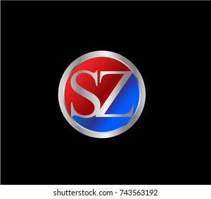 SZ Letter logo Design in a circle. Blue Red and silver colored
