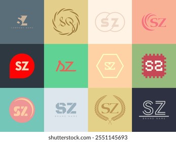 SZ logo company template. Letter s and z logotype. Set different classic serif lettering and modern bold text with design elements. Initial font typography. Collection trendy business identity.