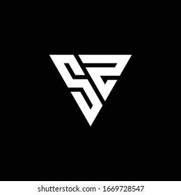 SZ Logo letter monogram with triangle shape design template isolated on black background
