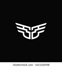 SZ logo monogram emblem shape with wings style ribbon design template