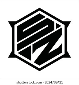 SZ Logo monogram with hexagon and sharp shape design template