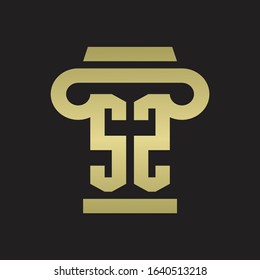 SZ Logo monogram with pillar style design template with gold colors