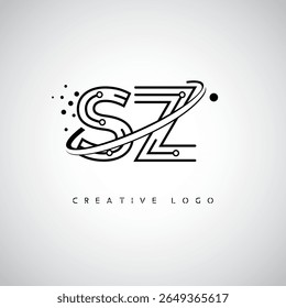 SZ Orbit Monogram Logo - Futuristic Minimal Letter mark with Circular Line Art, Tech-Inspired Dots and Space Motion Concept for Modern Branding Identity (Logotipo de Monograma de Órbita SZ - Marca de Letra Mínima Futurista com Linha de Arte Circular, Pontos Inspirados na Tecnologia e Conceito de Movimento Espacial para Identidade de Marca Moderna)
