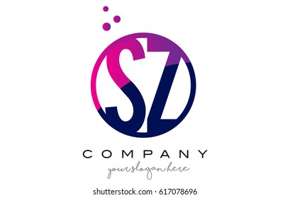 SZ S Z Circle Letter Logo Design with Purple Magenta Dots Bubbles Vector Illustration