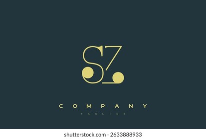 SZ Typography Diseño de logotipos. Representación de diseño de monograma con estilo que presenta las letras S y Z combinadas en un estilo artístico característico, que ofrece una representación visual única y creativa.
