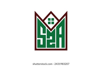 SZA initial letter real estate builders logo design vector. construction, housing, home marker, property, building, apartment, flat, compartment, business, corporate, house rent, rental, commercial