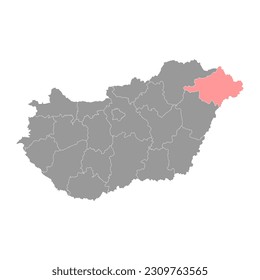 Mapa del condado Szabolcs Szatmar Bereg, distrito administrativo de Hungría. Ilustración vectorial.