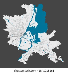 Szczecin map. Detailed map of Szczecin city administrative area. Cityscape panorama. Royalty free vector illustration. Outline map with highways, streets, rivers. Tourist decorative street map.