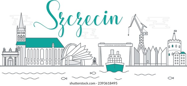 Szczecin Poland cityscape in minimalist line style