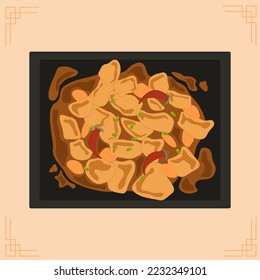 Szechuan chicken in spicy sauce with peanuts. Chinese cuisine. Asian food.