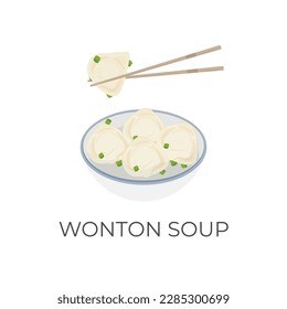 Szechuan Wonton Soup Dumpling Illustration Logo in a Bowl