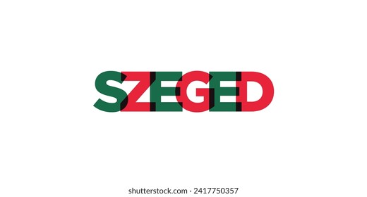 Szeged in the Hungary emblem for print and web. Design features geometric style, vector illustration with bold typography in modern font. Graphic slogan lettering isolated on white background.