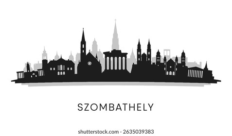 Szombathely Hungary Skyline Black Silhouette.