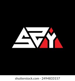 SZY triangle letter logo design with triangle shape. SZY triangle logo design monogram. SZY triangle vector logo template with red color. SZY triangular logo Simple, Elegant, and Luxurious design.