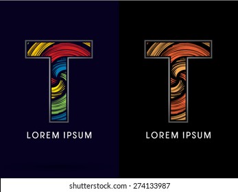 T ,Abstract , font, concept Spin,designed using colors and gold silver bronze grunge brush,sign ,logo, symbol, icon, graphic, vector.