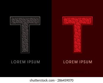 T, Abstract Font, Text, Typography, concept luxury hot and dark, red and black, pattern, graphic vector.