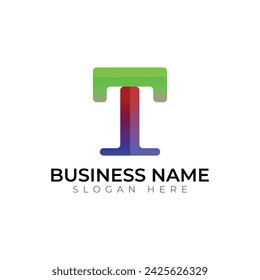 t abstract gradient 3d vector logo design