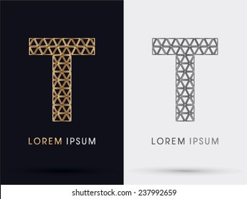T alphabet font from Gold triangle, logo, symbol, icon, graphic, vector .