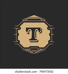T Alphabet initials crest emblem logo