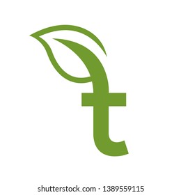 T alphabet with leaf logo template vector icon design