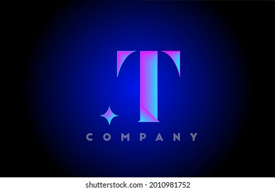 T alphabet letter icon logo template. Company and business design with glowing pink blue color 