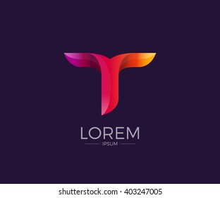 T Alphabet letter logo. Abstract Glossy Colorful logotype vector design template.
