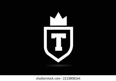T alphabet letter logo icon with king crown design. Creative template for business and company in white and black colours